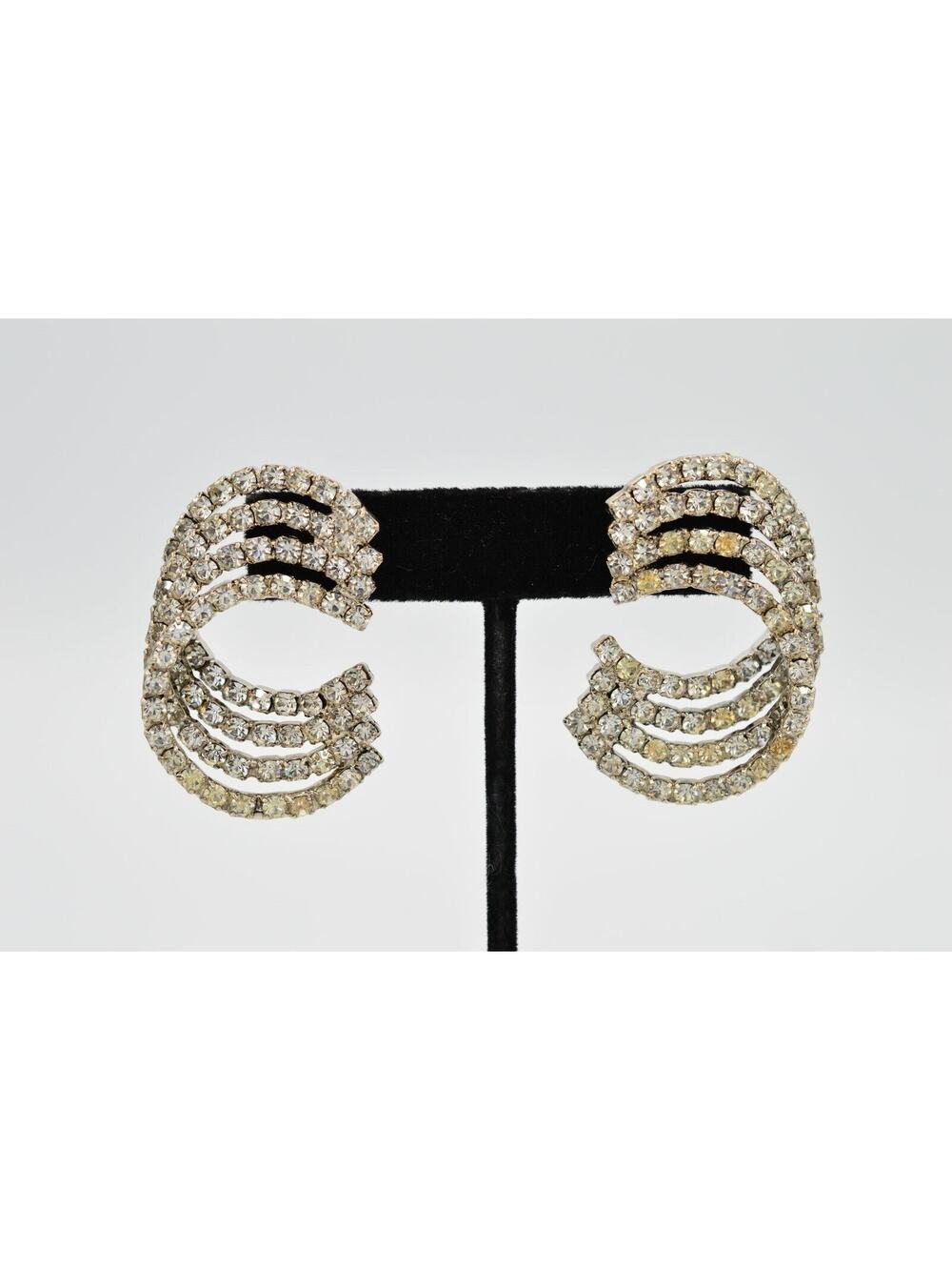Vintage Rhinestone Crystal Earrings Prong Chunky Retro Bridal Sparkle 1980s BinU